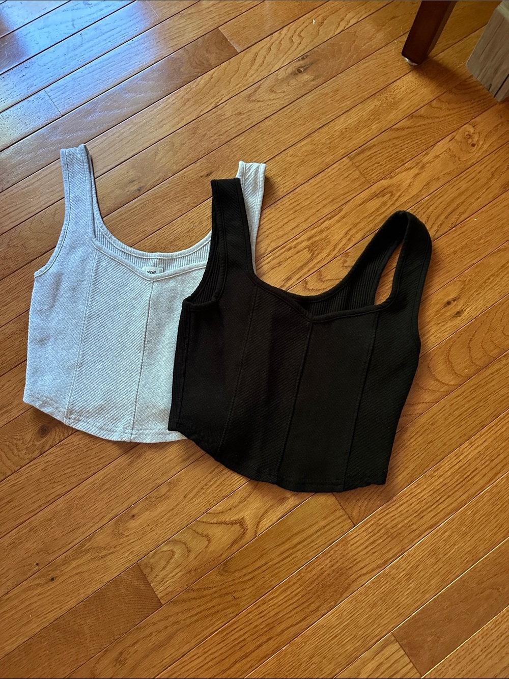 aerie Ribbed Square-Neck Crop Tank Top - Black & Light Gray